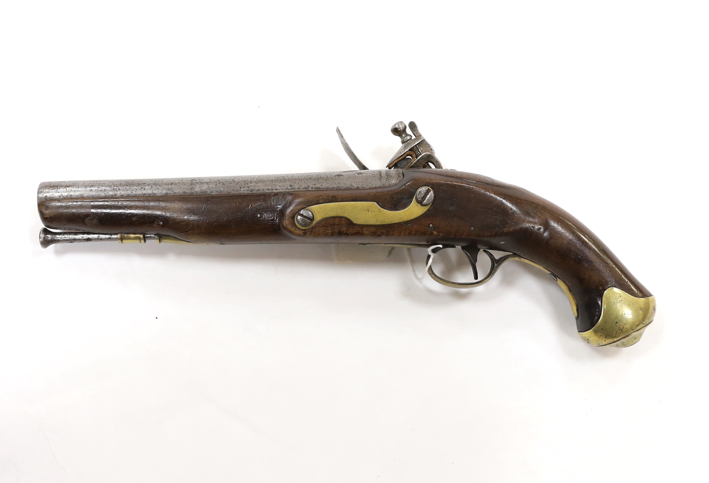 A Regulation type, brass mounted flintlock service pistol, barrel 22.5cm, with associated regulation - Image 3 of 3