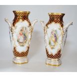 A pair of Potschappel porcelain vases, 20cm