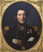 19th century French school, oil on canvas, Naval portrait of Vice Admiral Thomasett, housed in an