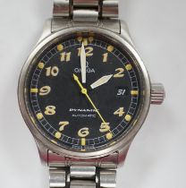 A gentleman's stainless steel Omega Dynamic automatic wrist watch, with black dial and date