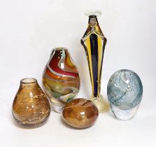 Five studio glass vases/sculptures, including a Murano figure of Madonna, tallest 34cm