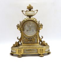 A late 19th century French gilt metal and onyx mantel clock, 34cm