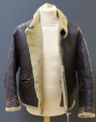 An American US Air Force sheepskin flying jacket, with applied label in collar reading ‘TYPE …..