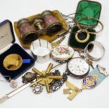 A small group of jewellery, silver and other collectables including a modern silver meat skewer,