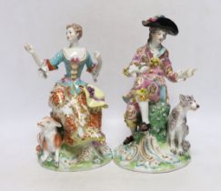 A pair of Samson porcelain figures of a Shepherd and shepherdess wearing 18th century dress, c.1900,