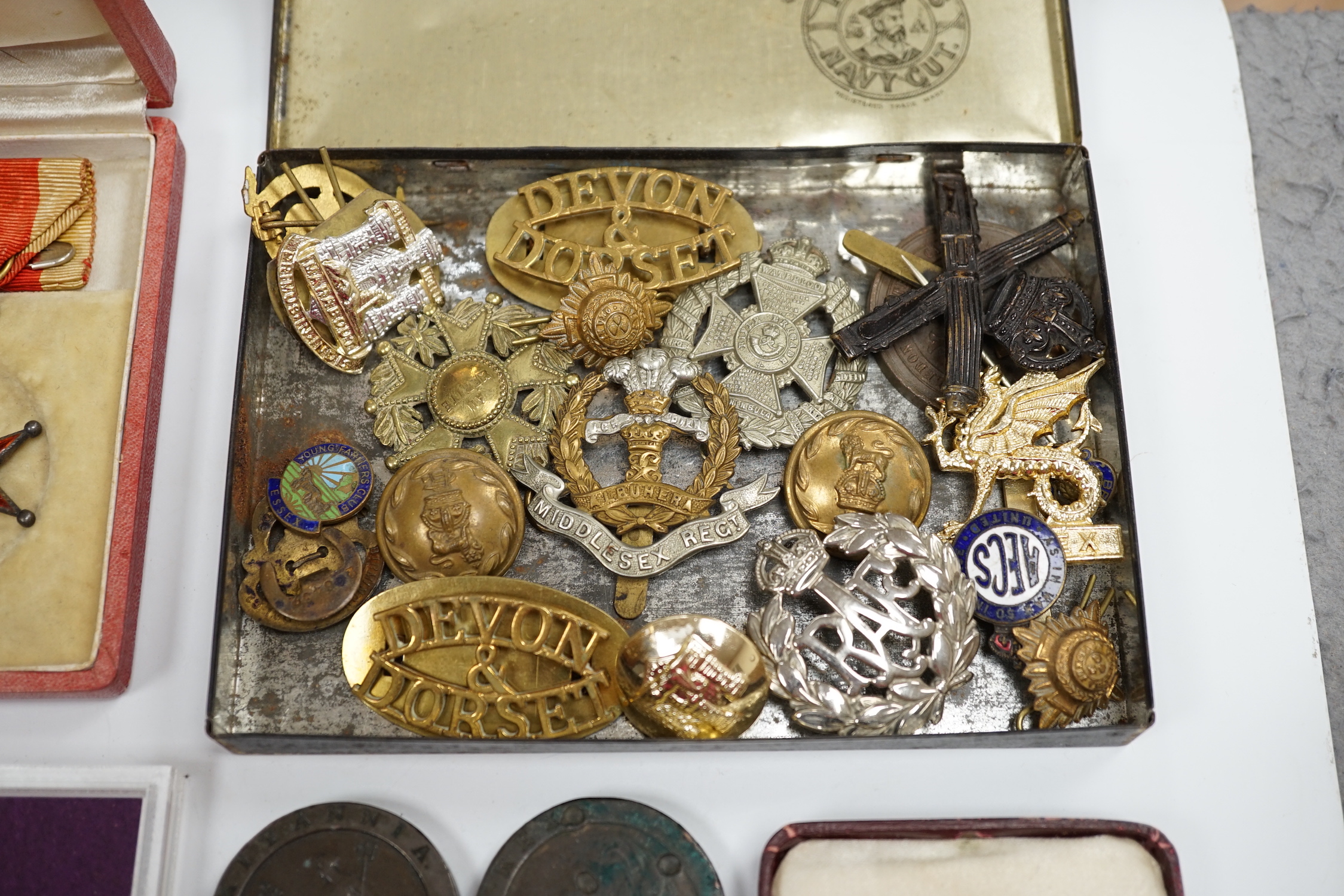 A collection of medals and coins including; an original card Air Ministry box containing a 1939-45 - Image 2 of 9