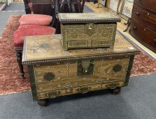 A Zanzibar style chest and another smaller, larger width 89cm, depth 44cm, height 54cm