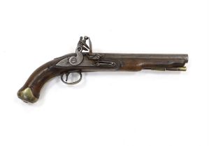 A 16 bore in East India company, Flintlock holster, pistol, barrel, engrave with EIC heart mark