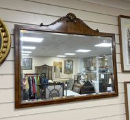 A Queen Anne revival walnut scallop crested wall mirror, width 91cm, height 77cm