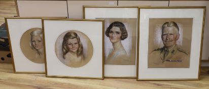 Émile Antoine Verpilleux M.B.E. (1888-1964), set of four heightened pastels, Family portraits