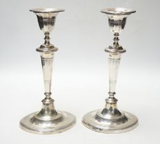A pair of Edwardian silver mounted oval candlesticks, Thomas Bradbury & Sons, Sheffield, 1901, 23.