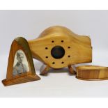 A WWII wooden propeller clock case, reputedly from a Spitfire related photo frame housing a black