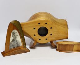 A WWII wooden propeller clock case, reputedly from a Spitfire related photo frame housing a black