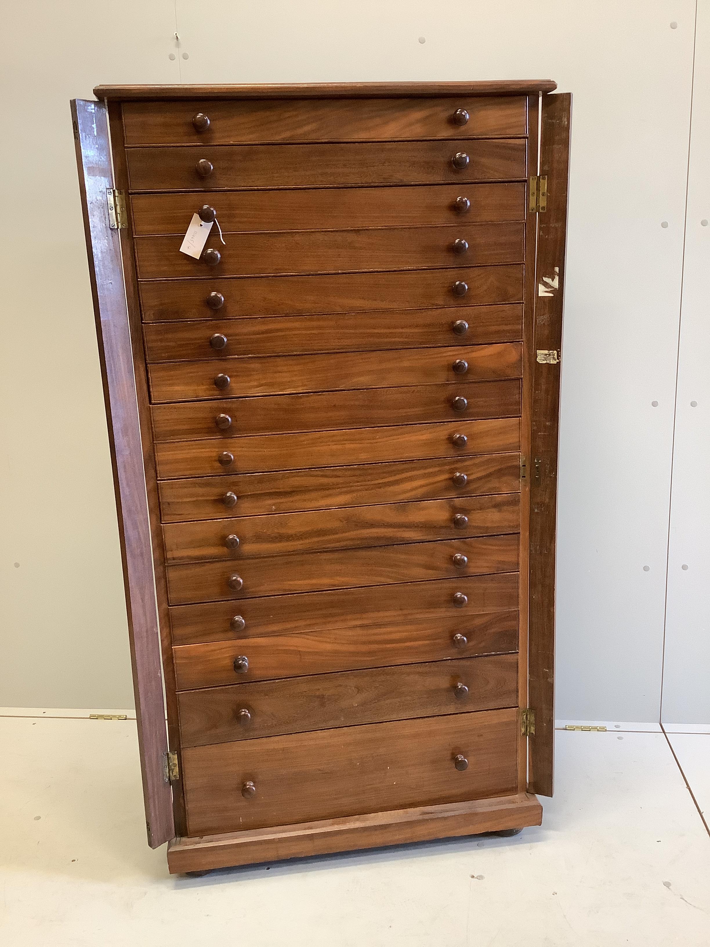 A mid century Sri Lankan mahogany collector's cabinet fitted sixteen graduated drawers, back panel - Image 2 of 5