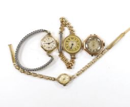 Four lady's assorted 9ct gold manual wind wrist watches, including Accurist and Precista, three on