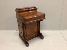 A late Victorian inlaid walnut Davenport, width 59cm, depth 56cm, height 91cm