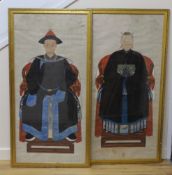 Chinese School, pair of watercolours, Qing Ancestor portraits, 114 x 54cm