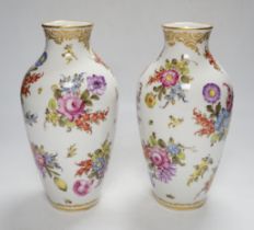 A pair of Dresden floral vases, painted with flowers, pseudo crossed swords marks, 22.5cm