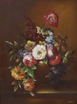 Kadas, oil on board, Still life of flowers in a vase, signed and dated '67, 39 x 29cm, gilt frame