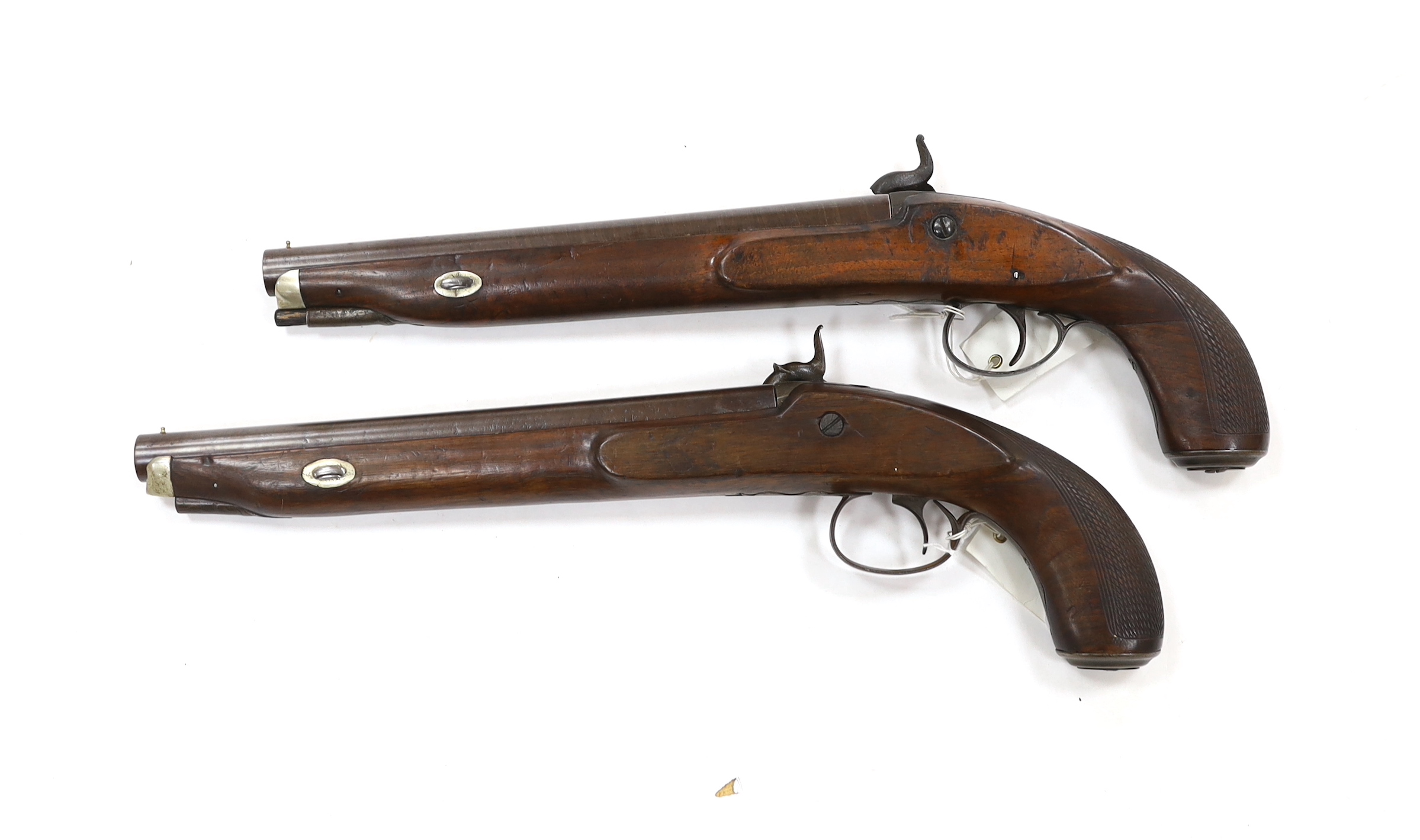 A pair of 12 bore percussion pistols converted from percussion sporting guns, round twist barrels, - Image 5 of 5