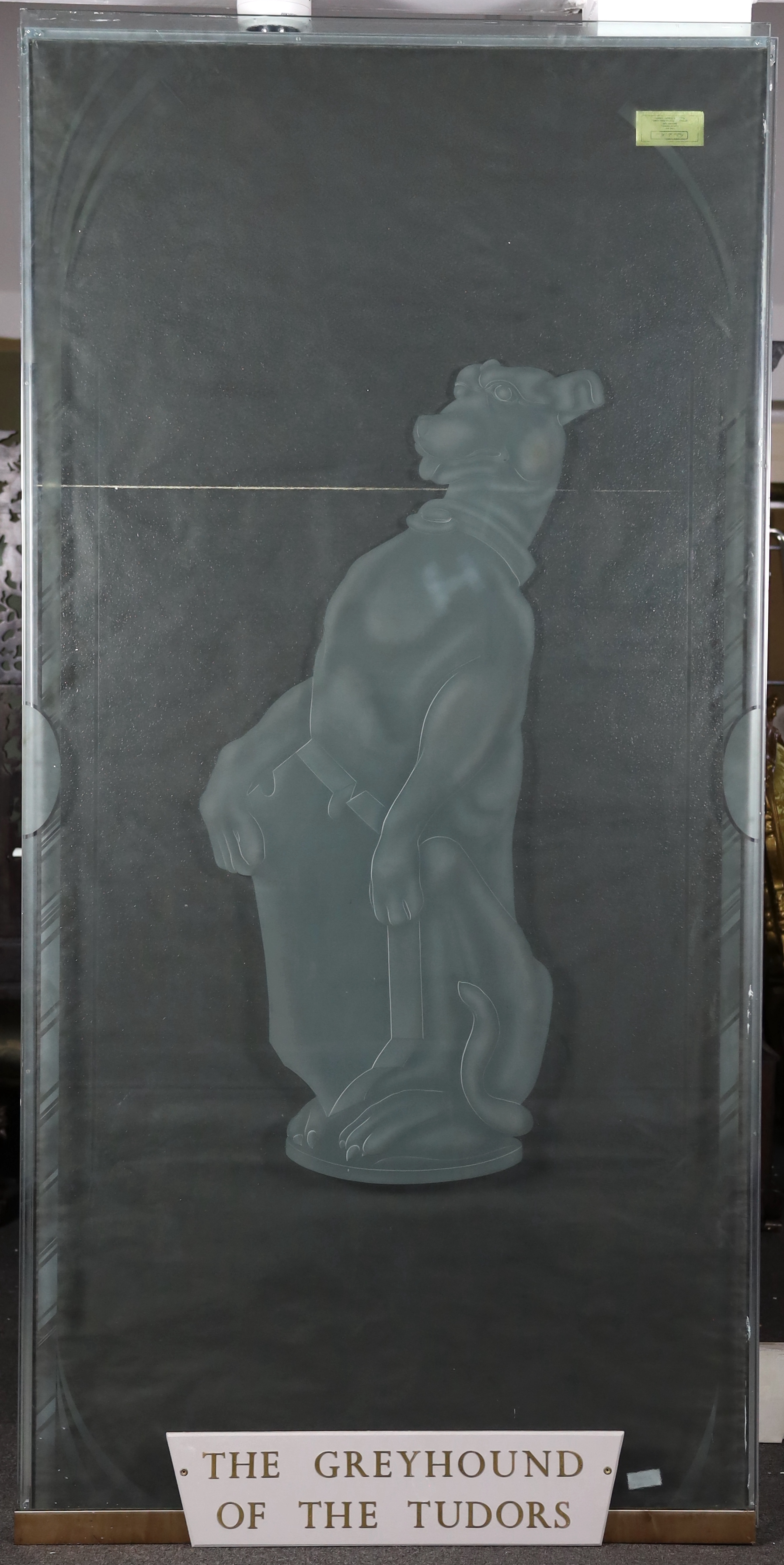 A set of six large cut and etched glass door panels each engraved with heraldic beasts, two with - Image 7 of 7