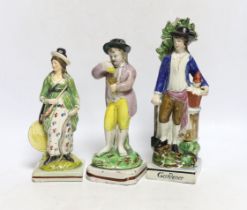 Three Staffordshire pearlware figures of a boy with grapes, a lady archer and a 'Gardener',