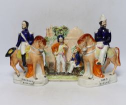 Three mid 19th century Staffordshire figure groups including Lord Raglan and Marshal Arnaud and