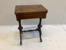A Victorian walnut rectangular folding games table, width 54cm, depth 40cm, height 72cm