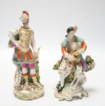 A Chelsea Gold Anchor figure of Mars, c.1760-5, and a Derby figure of a bagpiper, c.1765-70, 20cm (