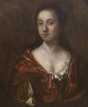 18th century English School, oil on canvas, Portrait of a lady, feigned oval, 63 x 52cm