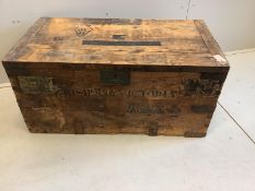 A Victorian iron bound pine trunk, Bishop of Victoria, made by SW Silver & Co, Cornhill, London,