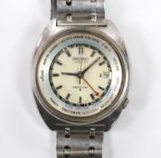 A gentleman's late 1960's stainless steel Seiko automatic World Time wrist watch, on a stainless