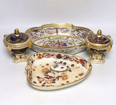 A pair of 19th century Derby pot pourri, a Wedgwood Imari dish, an early 19th century Paris