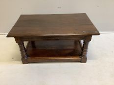 An 18th century style rectangular oak two tier coffee table, width 91cm, depth 56cm, height 42cm