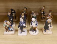 A collection of twelve Bretby cold painted pottery Dickens character figures, tallest Mr. Micawbee