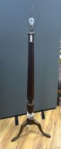 A George III mahogany bedpost lamp standard, height 141cm