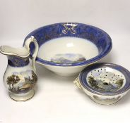 A Victorian F & R Pratt toilet set, comprising a basin, jug and shaving bowl, jug 22.5cm