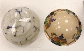 Two vintage glass plaffoniers comprising a French painted example and a marbleised example, 30cm