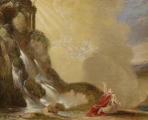 19th century English School, oil on canvas, Moses parting the Red Sea, indistinctly signed, 42 x
