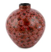 ** ** Vittorio Ferro (1932-2012) A Murano glass Murrine ovoid vase, in red, orange and white,