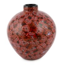 ** ** Vittorio Ferro (1932-2012) A Murano glass Murrine ovoid vase, in red, orange and white,