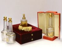 An Annick Gontal, Paris Baccarat perfume atomiser, boxed, together with three Houbigant perfume gilt