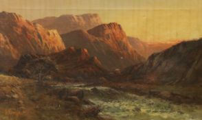 A. Lewis (19/20th C.), oil on canvas, Mountainous river landscape, signed, Windsor & Newton stamp