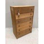 A mid century Stag bleached oak six drawer chest, width 76cm, depth 43cm, height 119cm