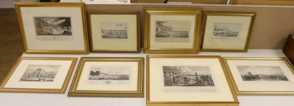 Eight 19th century engravings and prints of Brighton Chain Pier, some hand coloured, including one