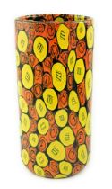 ** ** Vittorio Ferro (1932-2012) A Merano glass Murrine vase, cylindrical shaped, yellow, red and