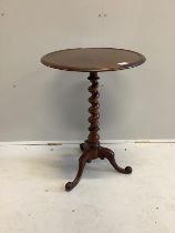 A Victorian circular mahogany tripod wine table, diameter 50cm, height 72cm