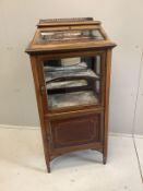 An Edwardian satinwood banded gilt metal mounted mahogany bijouterie cabinet, width 55cm, depth