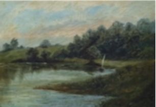 Early 20th Century school, oil on canvas, River landscape, monogrammed EL, 24 x 35cm