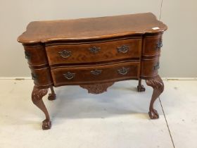 A Queen Anne style walnut two drawer chest, width 97cm, depth 45cm, height 76cm